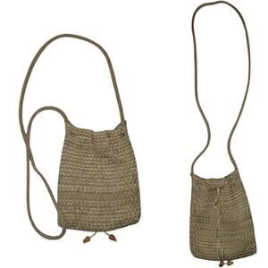 Tan Knit Crossbody Shoulder Hobo Boho Bucket Bag